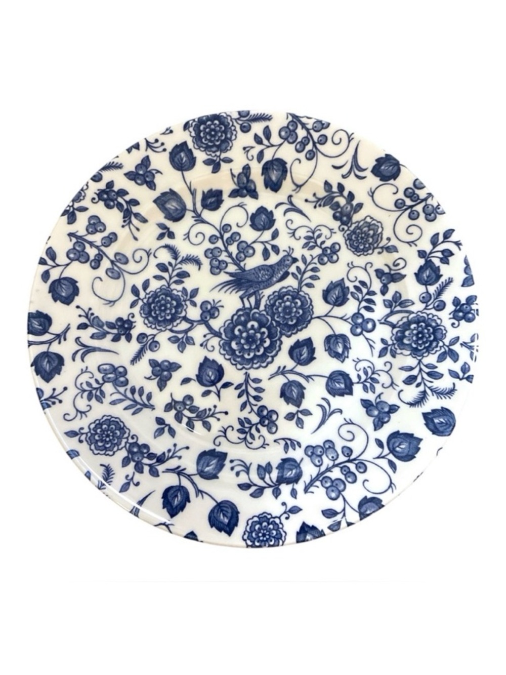 Churchill England Blue White Plate 10” Victorian Bird & Floral Pattern NWOT